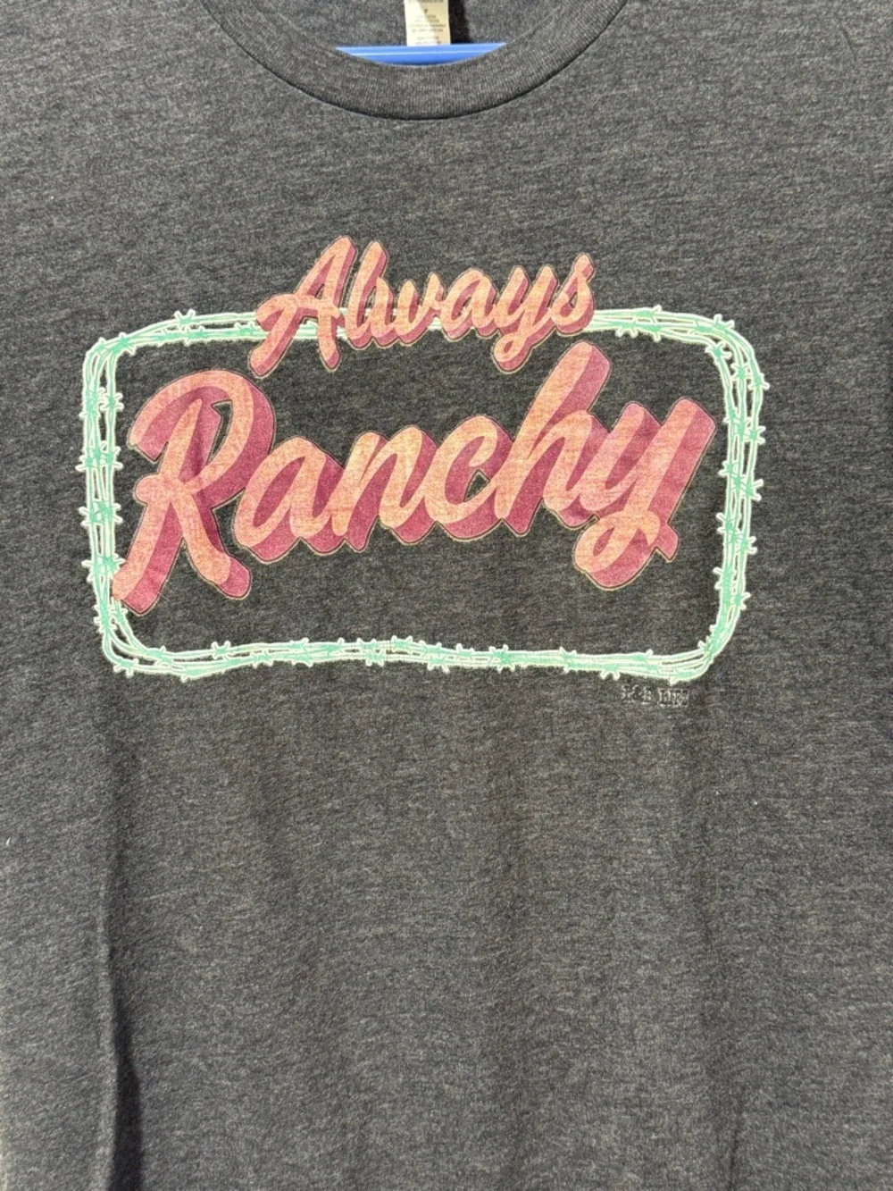 Bella Canvas Dark Heather Gray Tee with Blue Tag Accent - Picture 2 of 4